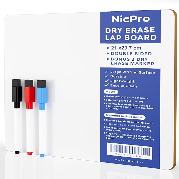 Nicpro Small Dry Erase Lapboard, 2 Pack Small White Board 9''x 12'' Mini White Board Double Sided with 3 Water-Based Pens, Portable Whiteboards for Kids Students Teachers Classroom Homeschool Supplies