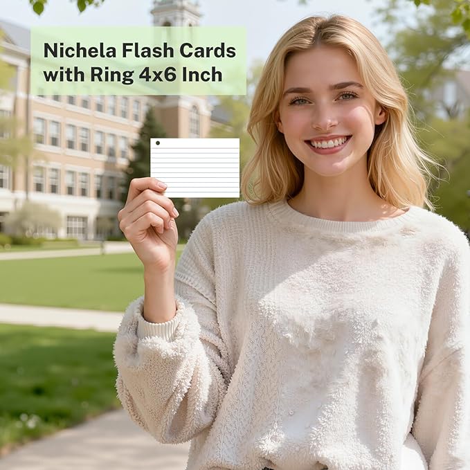 160 Pcs Index Cards with Ring 4 x 6 Inch White Heavyweight Ruled Flash Cards, Flashcards with Ring for School & Office Supplies and Home Organization, Durable Study To Do List Lined Note Cards