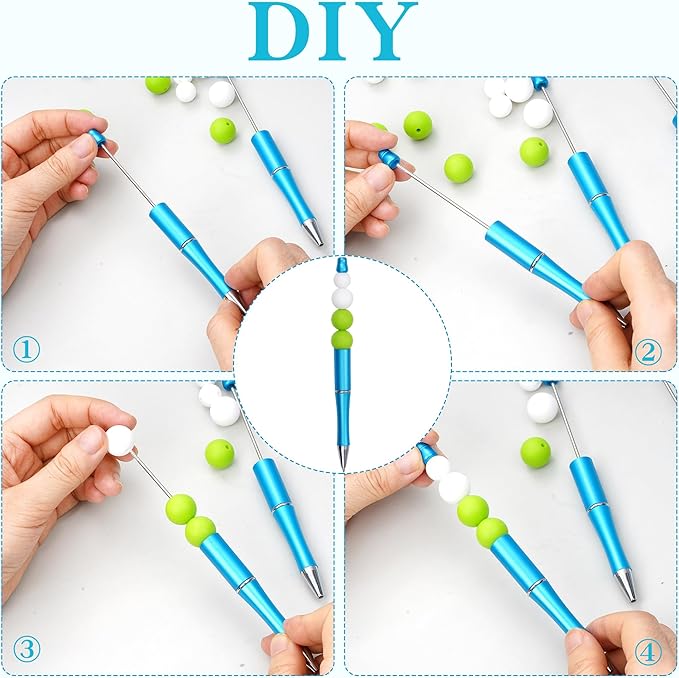 jiebor 30Pcs Beadable Pens Plastic Bead Ballpoint DIY Cute Cool Pens Black Ink for Women Men Bridal Graduation Gift Office Supplies Sky Blue