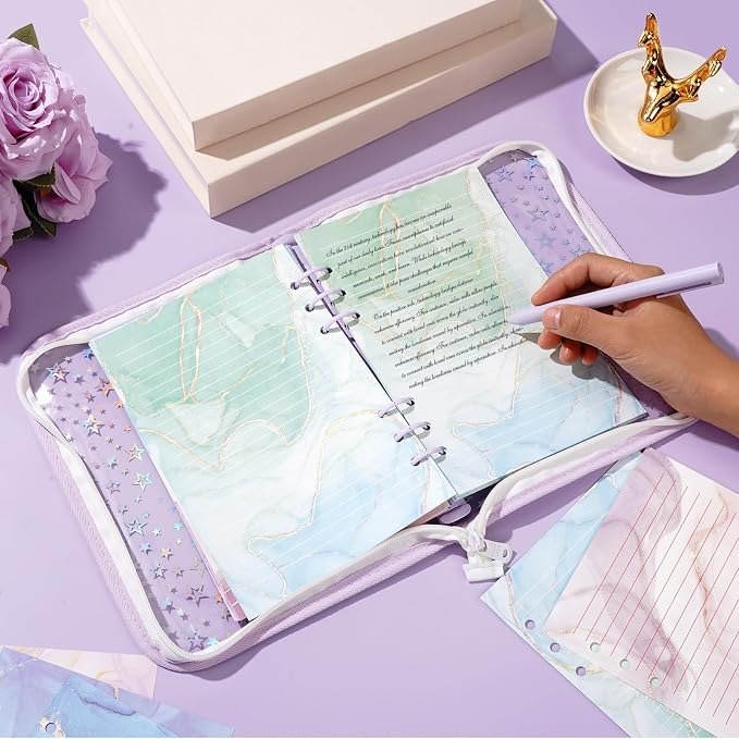 100 Sheets Marble A5 Refills Papers for Planner Insert Binder, 120GSM Thick Colorful Marble Notebook Fillers, 6 Hole Loose Leaf Papers for A5 6 Ring Binder Journal Diary Budget Girl Women