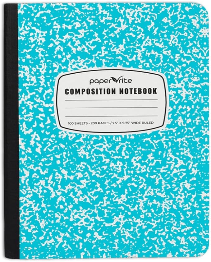 Assorted Marble Composition Notebook Wide Ruled (9.75x7.5 in), 100 Sheets | 200 Pages | For School, Office, Students, Teachers (3, Black-Blue-Green)