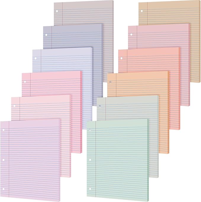 PerKoop 12 Pack 600 Sheets Loose Leaf Paper 8" x 10.5",Fantasy Color