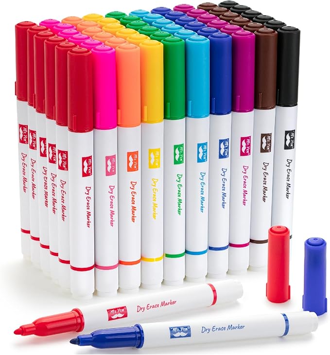 Mr. Pen- Dry Erase Markers Bulk, 60 Pack, Assorted Colors, Fine Tip, Bulk Dry Erase Whiteboard Markers for Writing on Whiteboards, Weekly Planner, Glass, School, Office, Home
