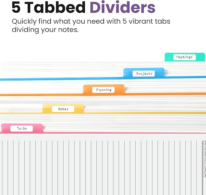 Taja Spiral Notebooks for Work 5 Subject Notebook with Removable Dividers