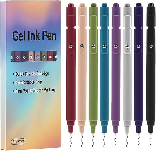 Thboxes 8 Pack Gel Pens for Journaling, 0.5mm Fine Tip Retractable Black Ink Pen - Smooth Writing for Note Taking, Office & School Supplies, Journaling Supplies for Women Teachers Nurse Gifts