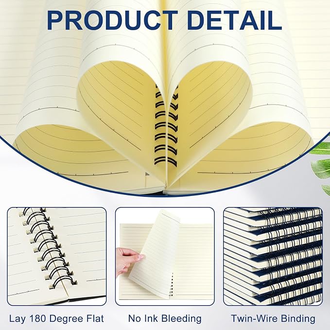 Yahenda 2 Pcs Spiral Notebooks, 1 Subject, Wide Ruled, Deep Blue