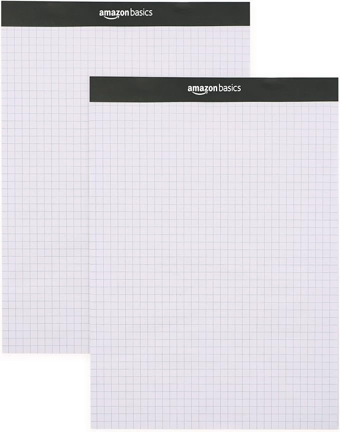Amazon Basics Quad-Ruled Graph Paper Pad with Sturdy Back, Perforated, 8.5" x 11.75", White, 100 Sheets/Pad, 2-Pack