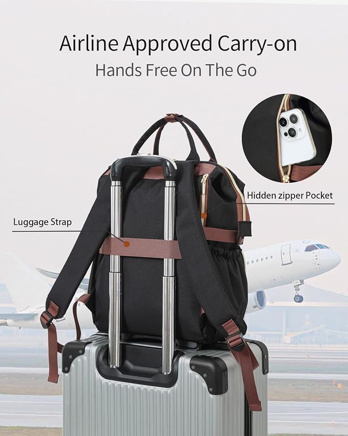 Bookbag for Women Laptop Backpack 17.3in, Teacher Nurse Work Bags with Cup Holder & USB Charger for Travel Business, College Back Pack for Teens, BlackWhiteBrown
