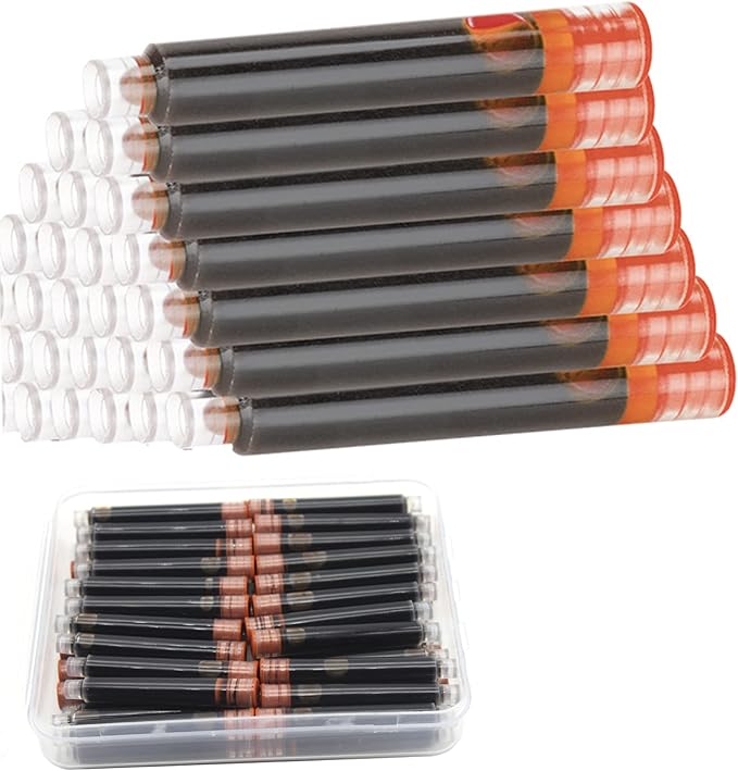 Ink Cartridges for Hongdian Fountain Pen, Set of 35 Pen Refills Ink Cartridges, 3.4 mm Bore Diameter, Brown