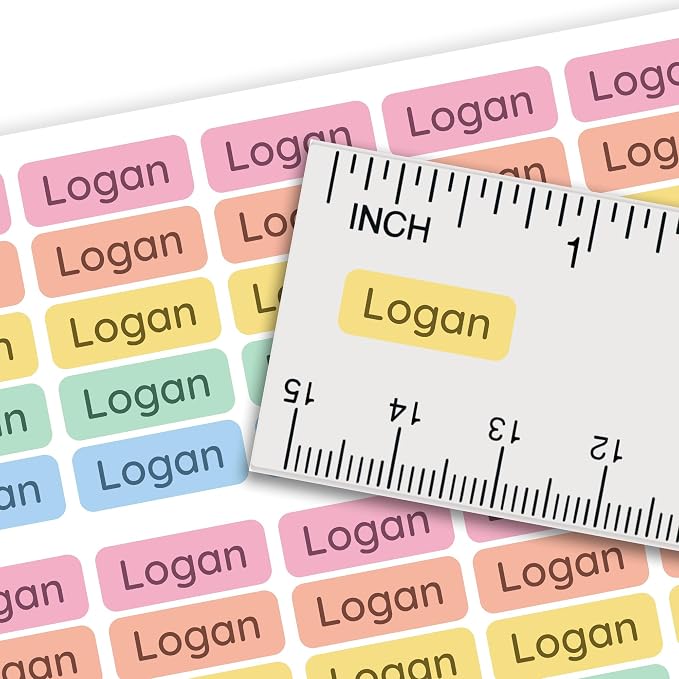 Personalized Mini Name Labels for Kids (210 Count) – Custom Waterproof Name Stickers for School, Daycare, Water Bottles, Lunch Boxes, Pencils, Supplies - Soft Rainbow Parade