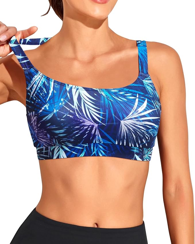 Tempt Me Women Sports Bra Bikini Tops Scoop Neck Bathing Suits Top Padded Swim Crop Tops Only