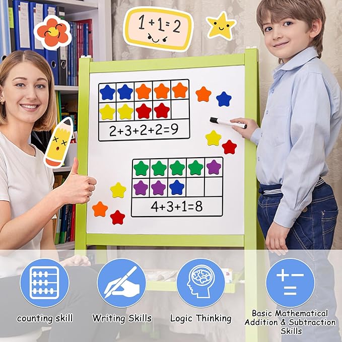 LOOIKOOS Magnetic Ten-Frame Set,Math Manipulative Games for Kids Number Counting Games,Montessori Educational Toy for Kindergarten Preschool 3 4 5 Year Old