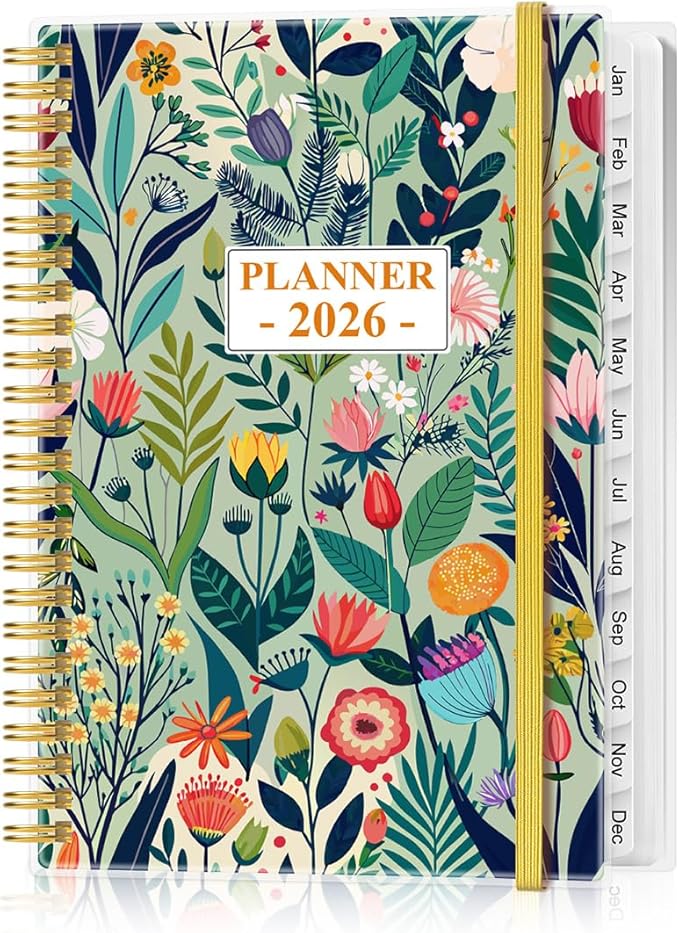 2026 Planner - Planner 2026 from January 2026 - December 2026, Weekly & Monthly Planner Spiral Bound with 12 Monthly Tabs, Inner Pocket, 6.4" x 8.5", Flower-E