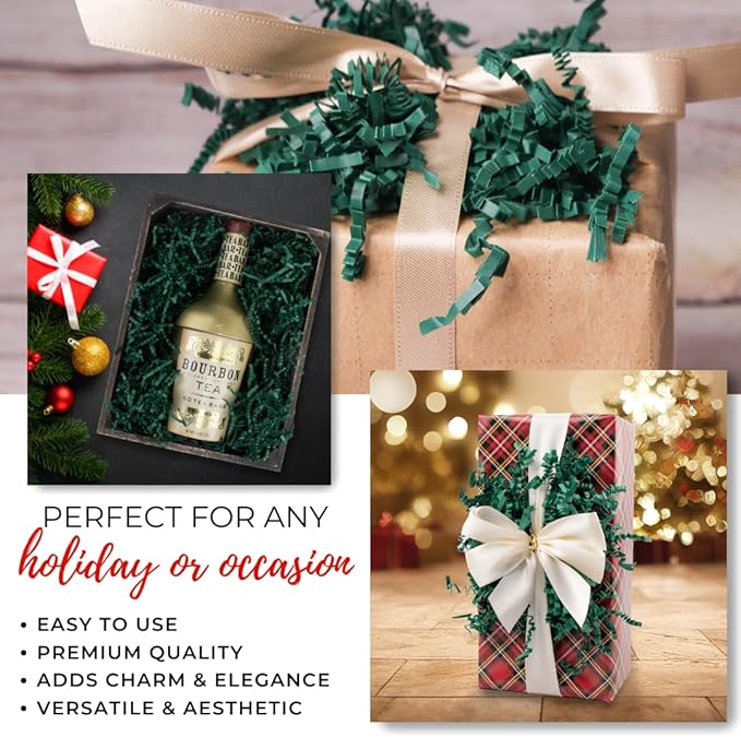 MagicWater Crinkle Cut Paper for Gift Baskets - 2LB - Forest Green - Perfect for Shredded Paper Filler, Basket Filler, Gift Boxes, Bridesmaid Gifts, Christmas Stuffers & More – Ideal for All Occasions