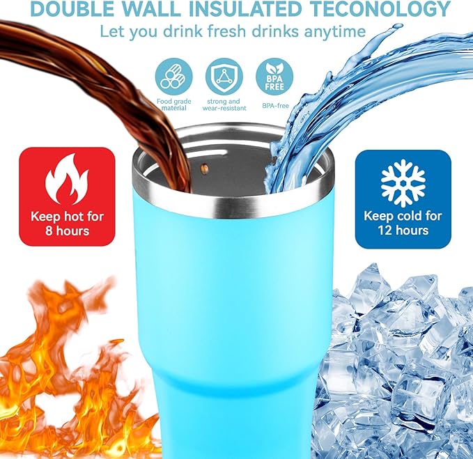 20oz Tumbler with Handle and Flip Straw Lid Double Wall Insulated Travel Coffee Mug Stainless Steel Vacuum Insulated Coffee Tumbler Cup for Hot and Cold Beverages,Leak-proof&BPA-free（20oz,Baby blue）