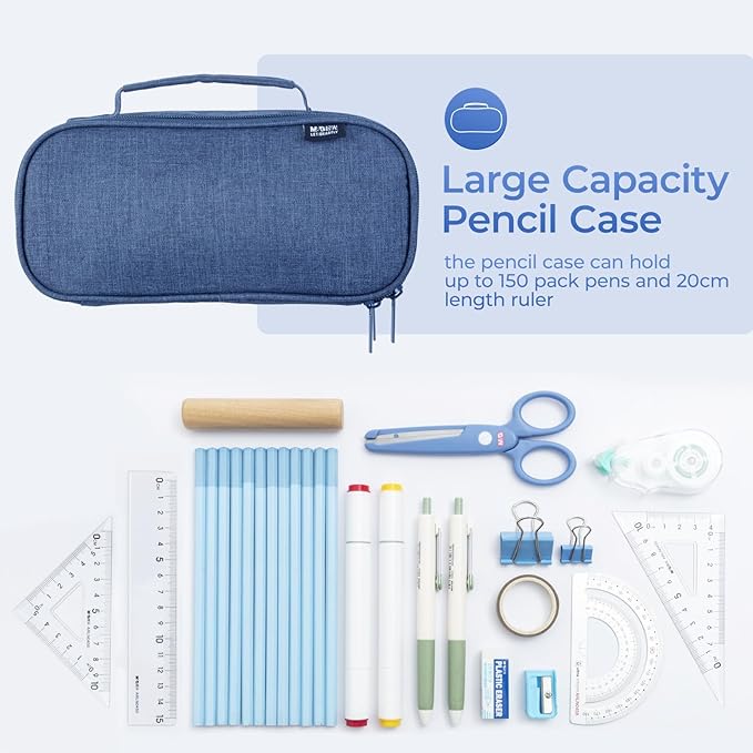 M&G Big Capacity Pencil Case, Large Capacity Pencil Pouch Multi-Slot Pencil Case Organizer, Portable Big Pencil Bags with Zipper for Makeup Brush Teen Boys Girls Office (Blue)