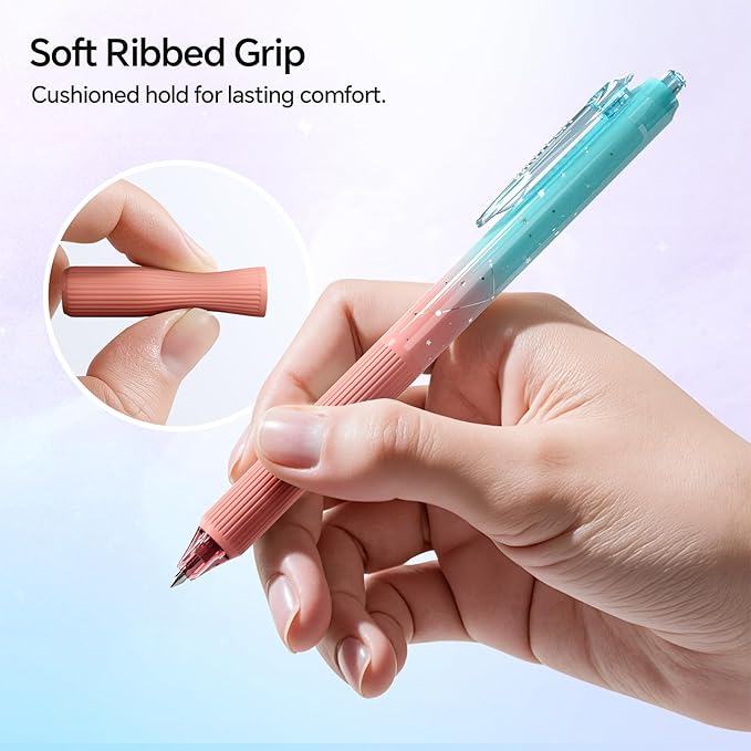 WRITECH Gel Pens Bold Point: 1.0mm Black Ink Retractable 4ct Smooth Writing with Aesthetic Gradient Color Barrel for Journaling Note Taking Silent Click No Smear Nebula Pen Set