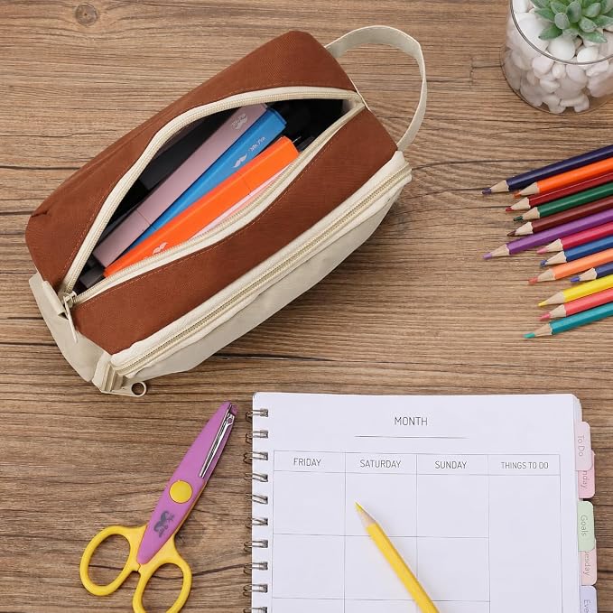 Mr. Pen- High Capacity Pencil Case, Large Pencil Pouch with 3 Compartments and 2 Pockets, Large Pencil Bag with Smooth Zipper, Cute Pencil Case Pouch Organizer, School Supplies for Teens