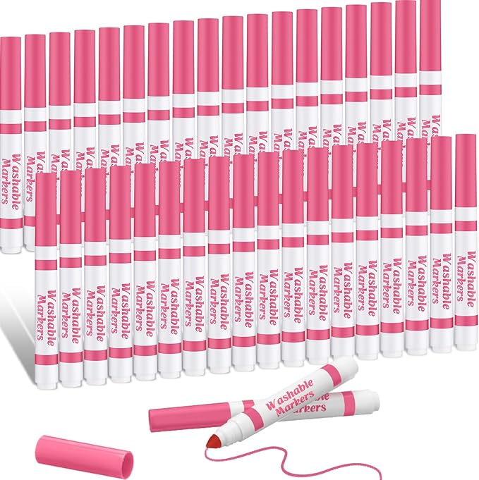 36 Pcs Pink Washable Markers Bulk Coloring Broad Line Markers for Kids Pink Conical Tip Drawing Pen for Christmas,School Supplies, Travel Art Baby Shower Gender Reveal Party Supplies, Ages 6+