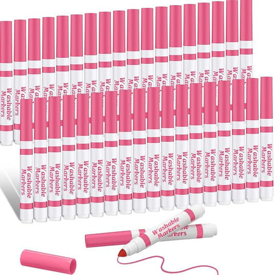 36 Pcs Pink Washable Markers Bulk Coloring Broad Line Markers for Kids Pink Conical Tip Drawing Pen for Christmas,School Supplies, Travel Art Baby Shower Gender Reveal Party Supplies, Ages 6+