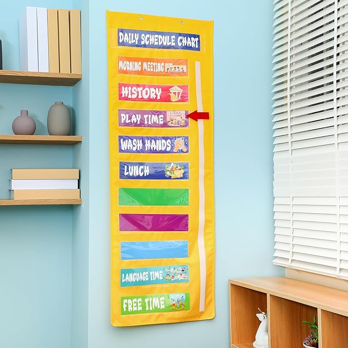 51 Inch Daily Visual Schedule Pocket Chart Classroom Schedule Calendar Pocket Chart with 36 Colorful Visual Cards Move Arrow Teacher Management Tools Supplies for School Daycare Home Preschool Decor
