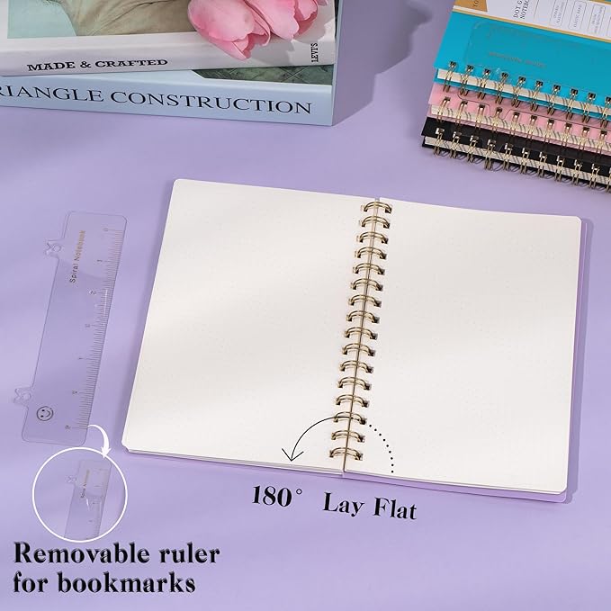 Dot Grid Spiral Notebook A5 Spiral Bullet Dotted Journal 160 Pages Thick Dot Paper Notebooks Plastic Hardcover Spiral Notebook 5x7 Wire Bound Notebooks for Note Taking School Office Supplies,Purple