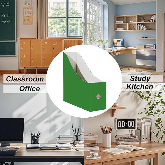 Limitliho 6 Pack Cardboard Magazine Holder for Desk, Book Bins for Classroom Library,Office,Home, 10.6" H x 10.2" L x 3.5" W in Magazine File Holder (Green)