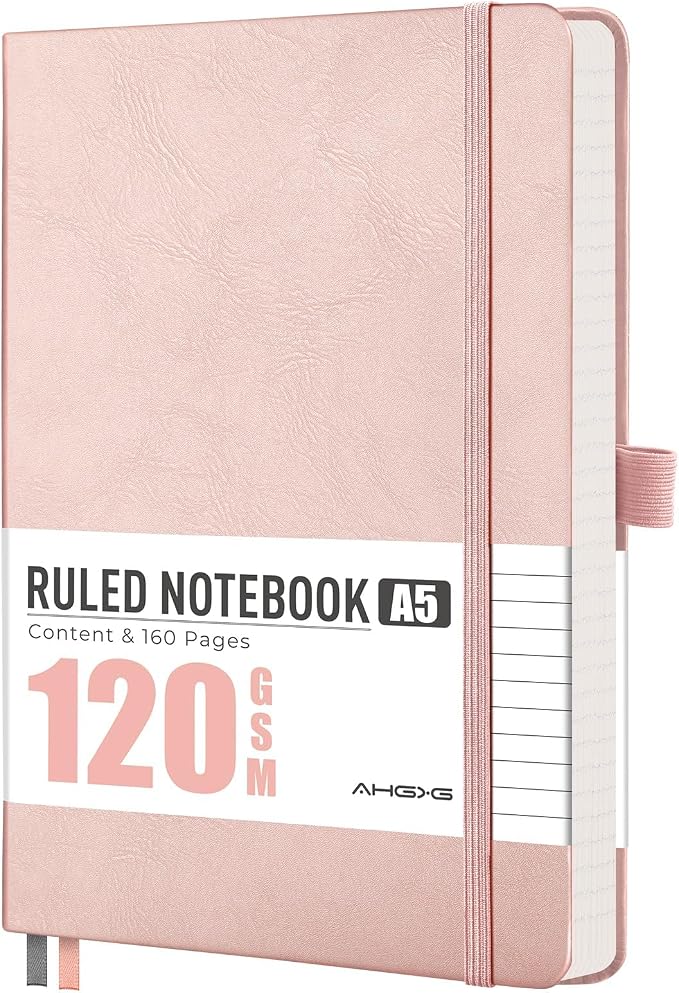 AHGXG Lined Journal Notebook, 160 Numbered Pages, A5 Size (5.7'' x 8.3'')