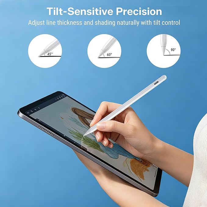 Stylus Pen for iPad 2018-2026, 2X Fast Charge Active Pencil with Tilt Sensitivity & Palm Rejection, iPad 11/10/9/8/7/6/A16, Air M4/M3/M2, Pro M5/M4, Mini 7/6/5 (White)