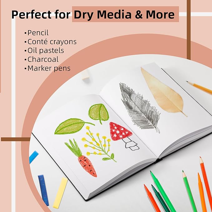 Hardcover 9" x 12" Sketch Pads for Drawing, 110 Sheets, 80lb/120GSM Marker Sketchbook - Acid Free Paper, Durable Binding, Bleedproof, Professional Hardbound Sketchbook (Pack of 1)