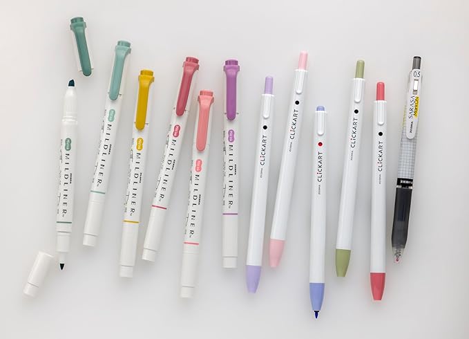Zebra Pen - Premium 12-Pack Journaling Set - No Bleed MILDLINER Highlighters, CLiCKART Pens & SARASA Gel Pen - Assorted Colors for Note-Taking, Bible Study, Journaling and Creative Planning (14012)
