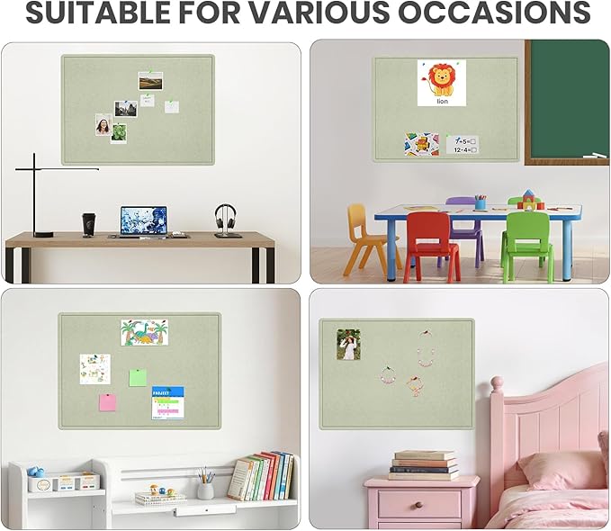 Bulletin Board, 23.5 X 17.5 inches Cork Board with 20 Pushpin, Felt Cork Board Notice Pin Board, Self-Adhesive Vision Board Mood Board Foldable Photo Board for Wall - Sage Green
