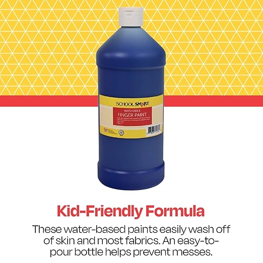 School Smart Washable Finger Paint, Blue, 1 Quart Bottle