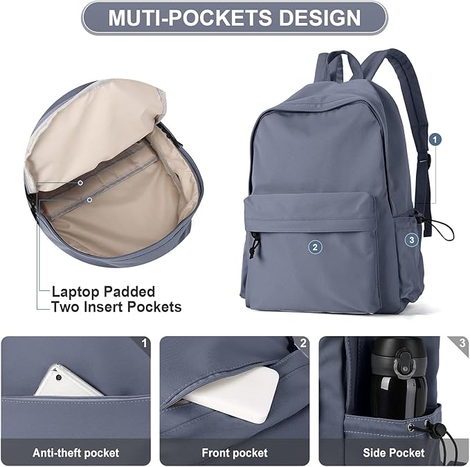 School Backpack for Girls Water Resistant High School Book Bag Simple Backpack for Teens Boys Girls, Lightweight Simple Middle School Back Pack Daypack