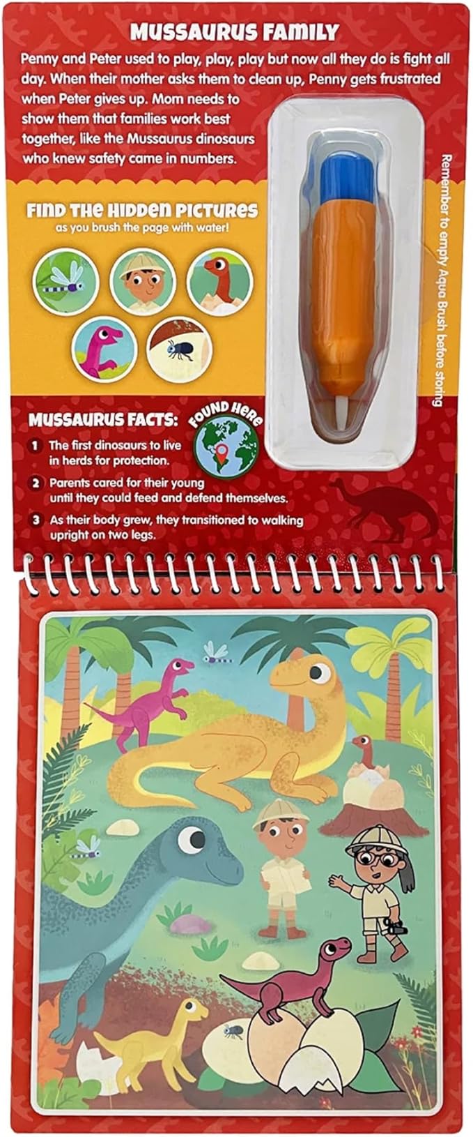 Dinosaur Families Aqua Brush Activity Book - Reusable Water Coloring, Travel-Friendly Fun for Kids