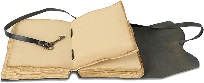 Leather Journal with Deckle Edge Paper 8x6 inch and Vintage Key | Handmade Writing Notebook Diary | Bound Daily Notepad for Men & Women Medium, Sketch/Writing pad for Artists