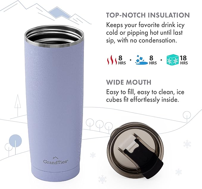 GRANDTIES Insulated Coffee Tumbler Cup w/Tritan Lid | Leak Proof, Reusable, Double Walled Vacuum Stainless Steel Travel Mug | Thermal Cups for Hot and Cold Drinks | 20oz | Sanctuary, Snowy Texture