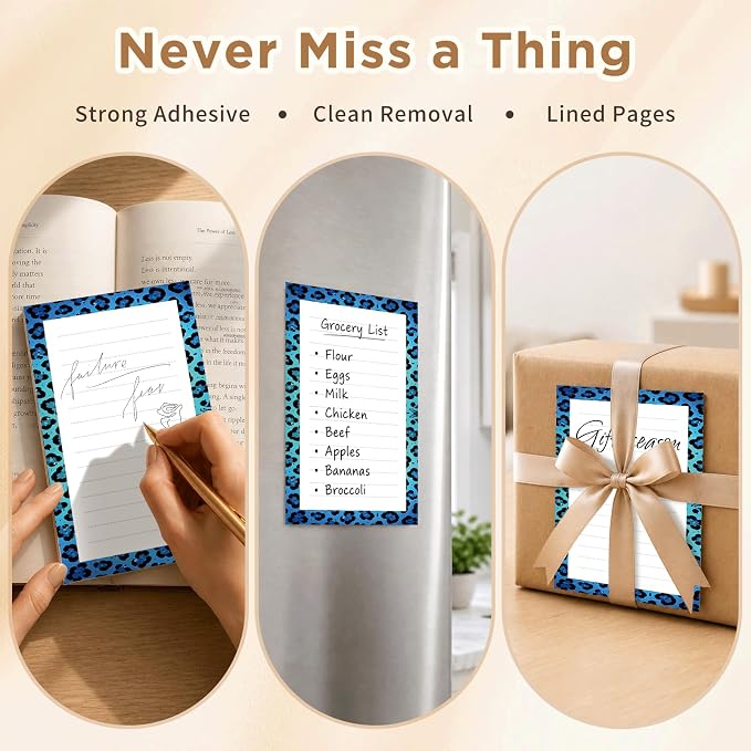 Lined Sticky Notes 4x6 in, 2 Pack Large Cute Notepads with Lines, Bright Post Memo Note Pads Big Rectangular Sticky Notes for Office Blue Cute Leopard