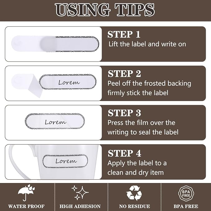 Ymapinc Waterproof Name Stickers to Write on, 160Pcs Waterproof Labels for Bottles Reusable Easy Peel Off Water Proof Labels Self Laminating Name Sticker