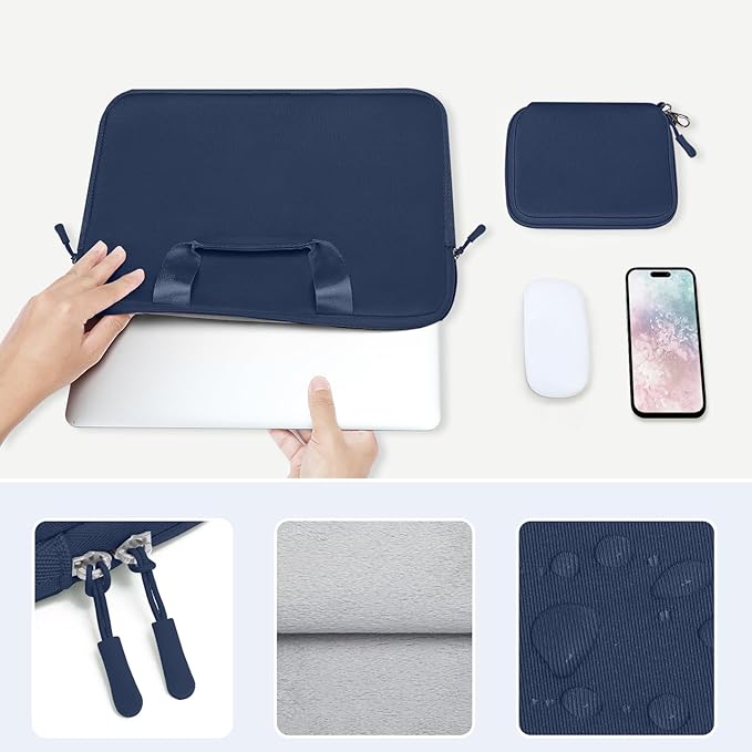 MOSISO Laptop Case 13.3 inch, 13-13.3 inch Laptop Sleeve Bag Compatible with MacBook Air/Pro 13 / Pro 14, HP Dell ASUS, Neoprene Carrying Computer Bag with Handle&Detachable Small Case, Navy Blue
