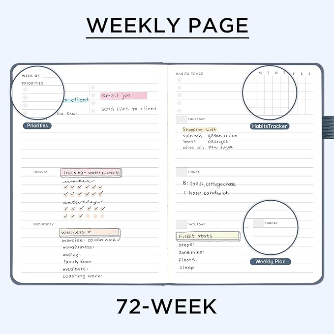 And Per Se Undated Planner, Weekly & Monthly Planner with Goal & Habit Tracker, A5 Leather Hardcover Productivity Journal for Academic Year (Stardust Blue)