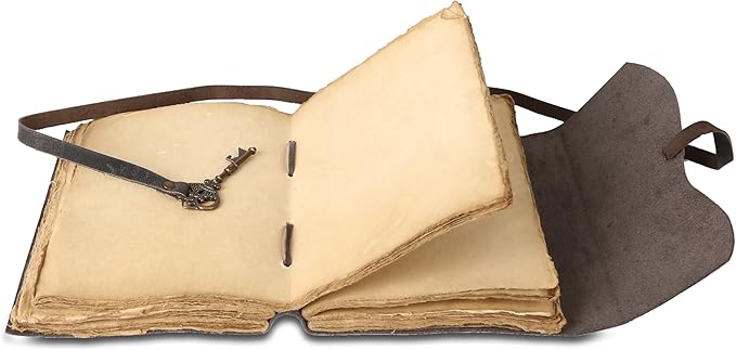 Leather Journal with Deckle Edge Paper 8x6 inch and Vintage Key | Handmade Writing Notebook Diary | Bound Daily Notepad for Men & Women Medium, Sketch/Writing pad for Artists