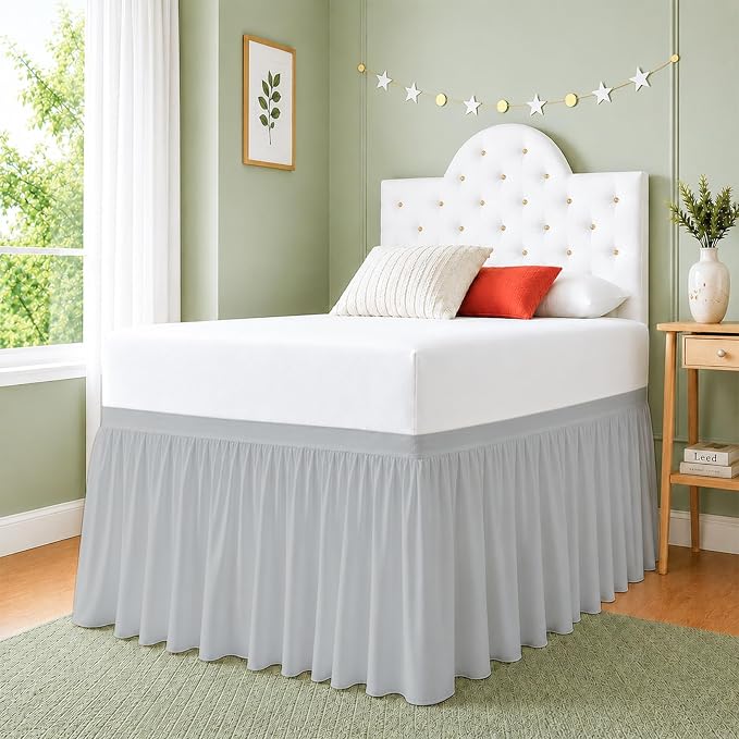Cottingon Dorm Room Bed Skirt, 100% Microfiber, Light Grey, Twin XL-42 Drop