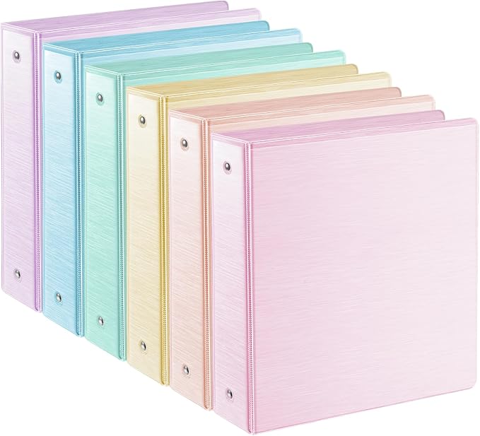 SUIN 1.5-Inch 3-Ring Binder with 2 Interior Pockets, Brushed Texture View Binders Assorted Colors, Holds 325 Sheets School Office Home, 6 Pack