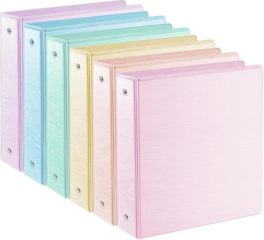 SUIN 1.5-Inch 3-Ring Binder with 2 Interior Pockets, Brushed Texture View Binders Assorted Colors, Holds 325 Sheets School Office Home, 6 Pack