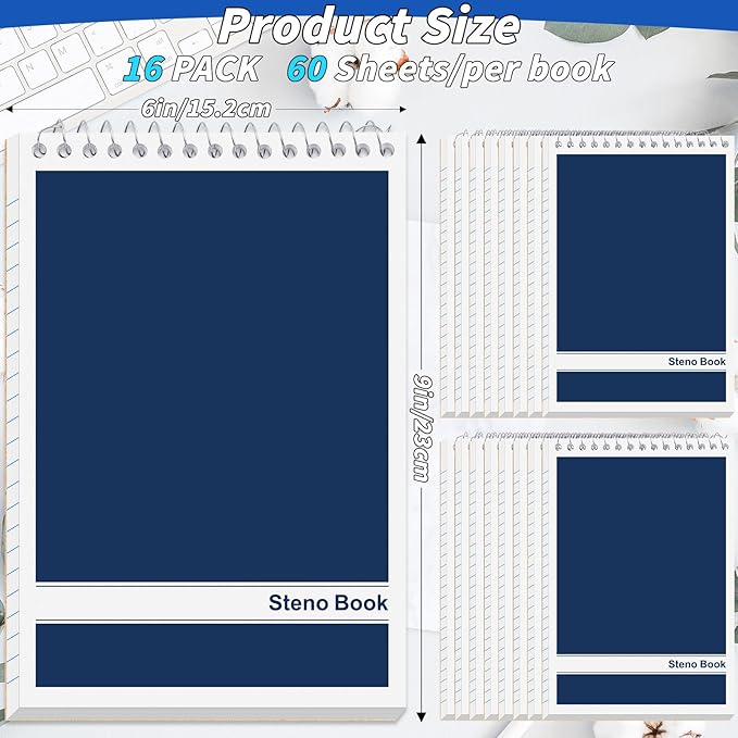 16 Pack Steno Pads 6 x 9 in Top Spiral Notebook Bulk Pack 960 Total Sheets Gregg Rule Steno Note Pads for School Office Home Students Teachers Organized Daily Notes Planners
