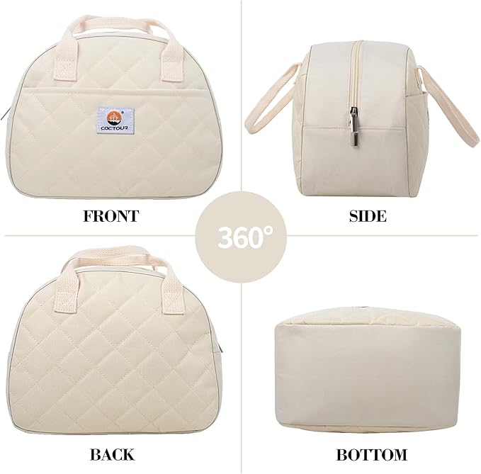 CaCTOUR Lunch Bag Women,Insulated Quilted Lunch Bag, Small Portable Cute Lunch Box,Cooler Bag Reusable Lunch Tote for Work/Travel/Picnic (Beige)
