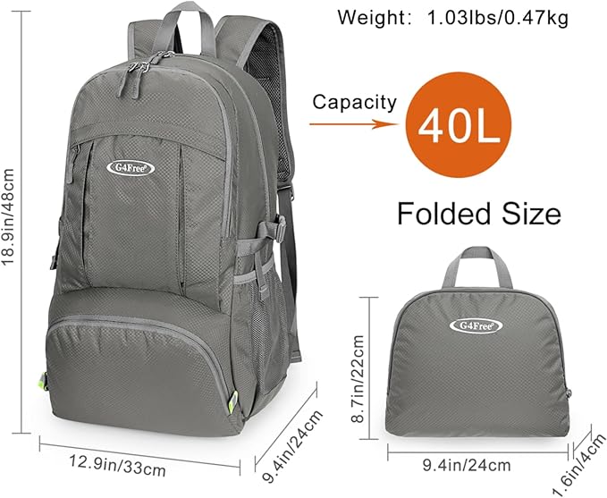 G4Free Lightweight Packable Hiking Backpack, Waterproof Travel Daypack