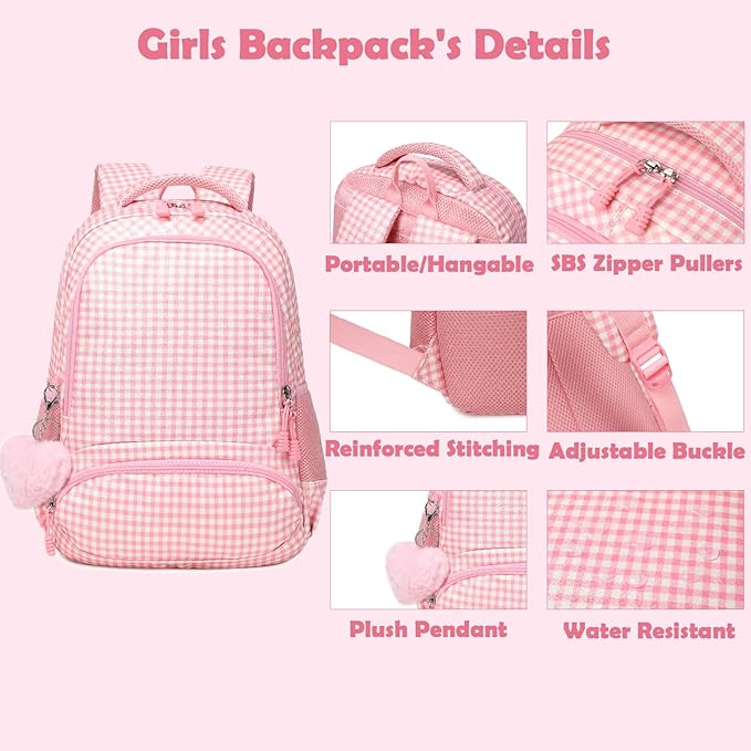 Kimwadalh School Backpack for Girls, Backpack with Lunch Box Pencil Case for Preschool Elementary High School Girls Boys