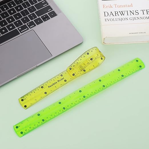 Flexible 2-Piece Ruler, 30cm/12inch Plastic Shatterproof Straight Edge Soft Bendable Clear Ruler for Kids & Adults (Orange+Green)